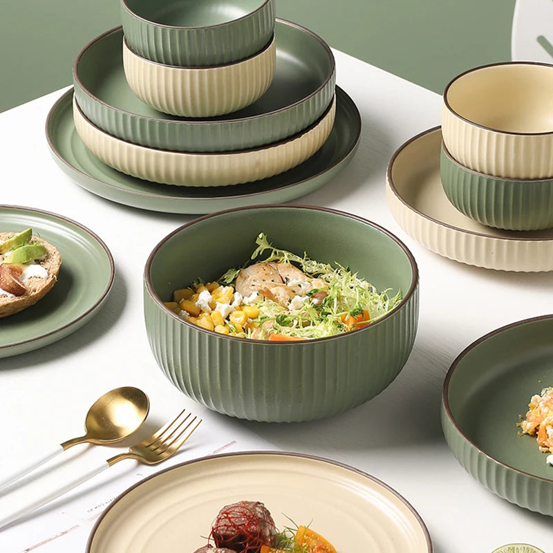 Lamp Post full dish dining set with tableware and soup bowl, featuring ceramic plates and bowls for kitchen use.