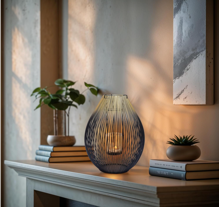 Elegant black and gold Lamp Post lantern with stylish glass accents, ideal for home, patio, or event décor.
