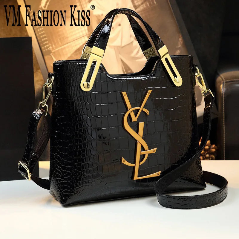 Luxury Lamp Post women's crocodile pattern tote bag with large capacity, microfiber gradient color, shoulder carry, and elegant design.
