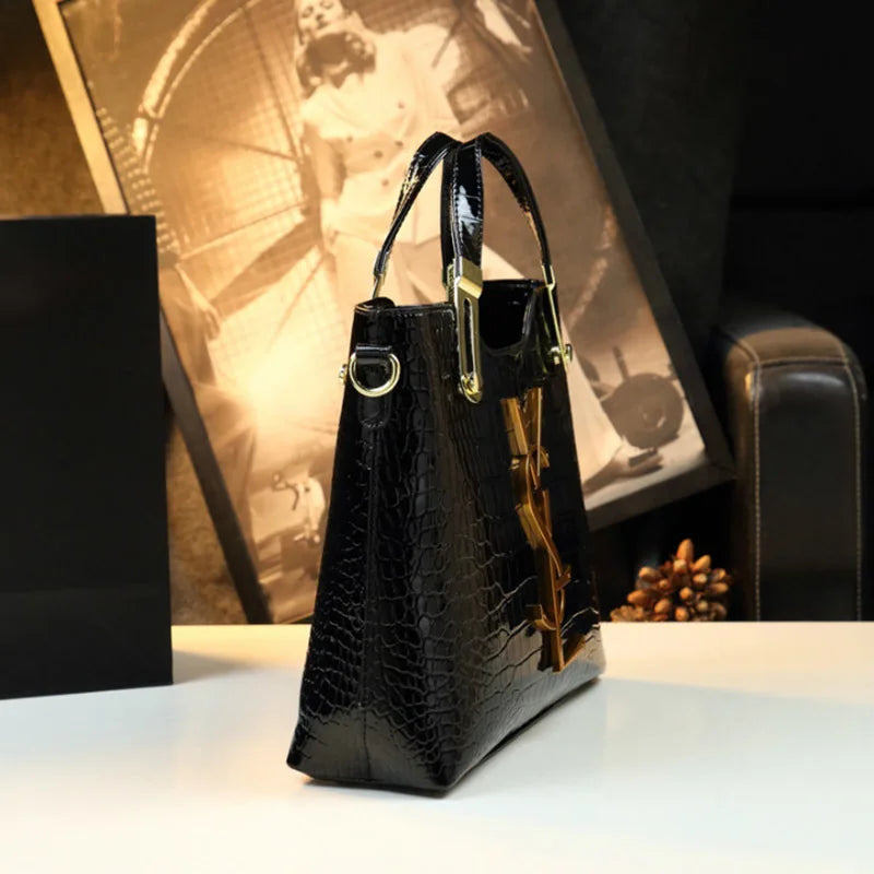 Lamp Post women's crocodile pattern large capacity tote bag with gradient microfiber, spacious design, and shoulder carry option.