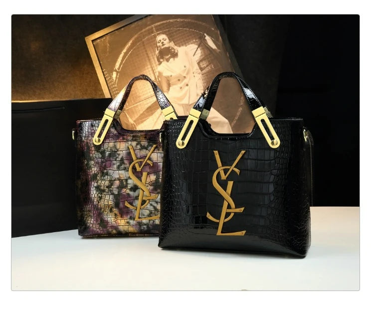 Women's crocodile pattern tote bag by Lamp Post, large capacity microfiber handbag with gradient color and shoulder carry option.