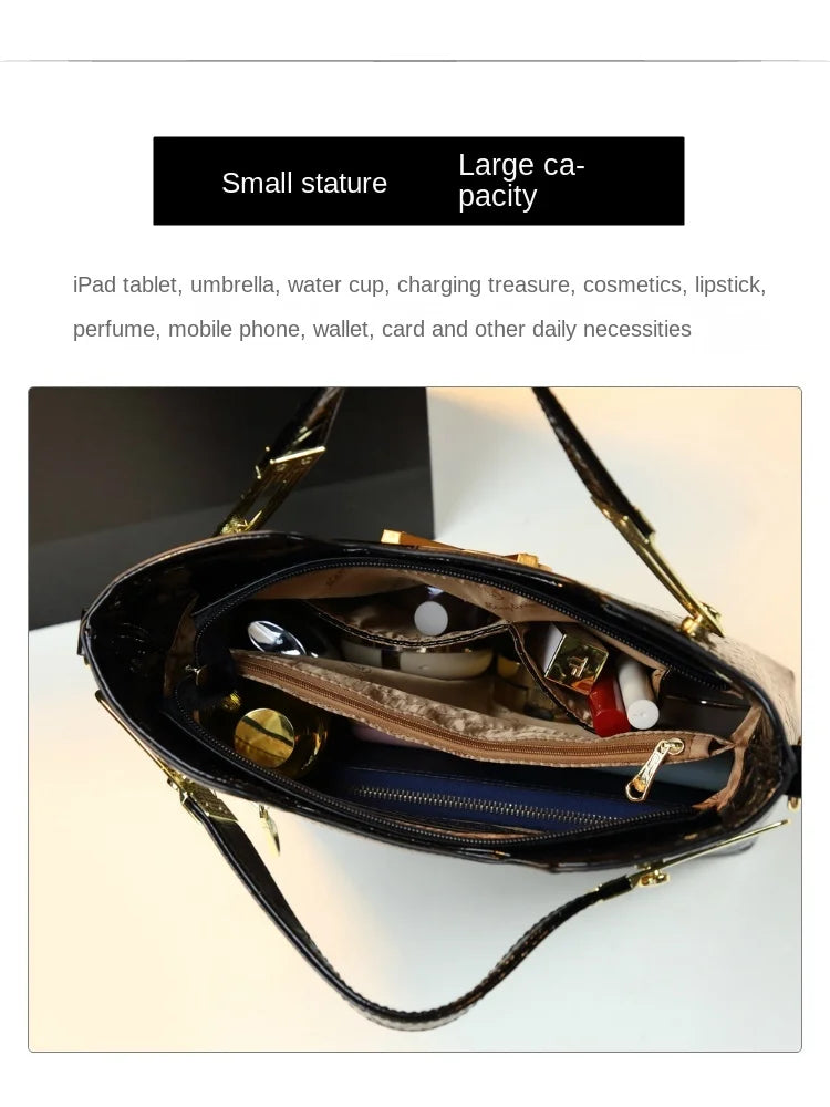 Luxury Lamp Post women's crocodile pattern tote bag with large capacity, microfiber gradient color, shoulder carry, and elegant design.