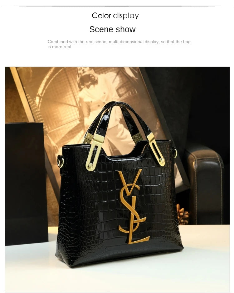 Women's crocodile pattern tote bag by Lamp Post with large capacity, microfiber gradient color, and shoulder-carry design.