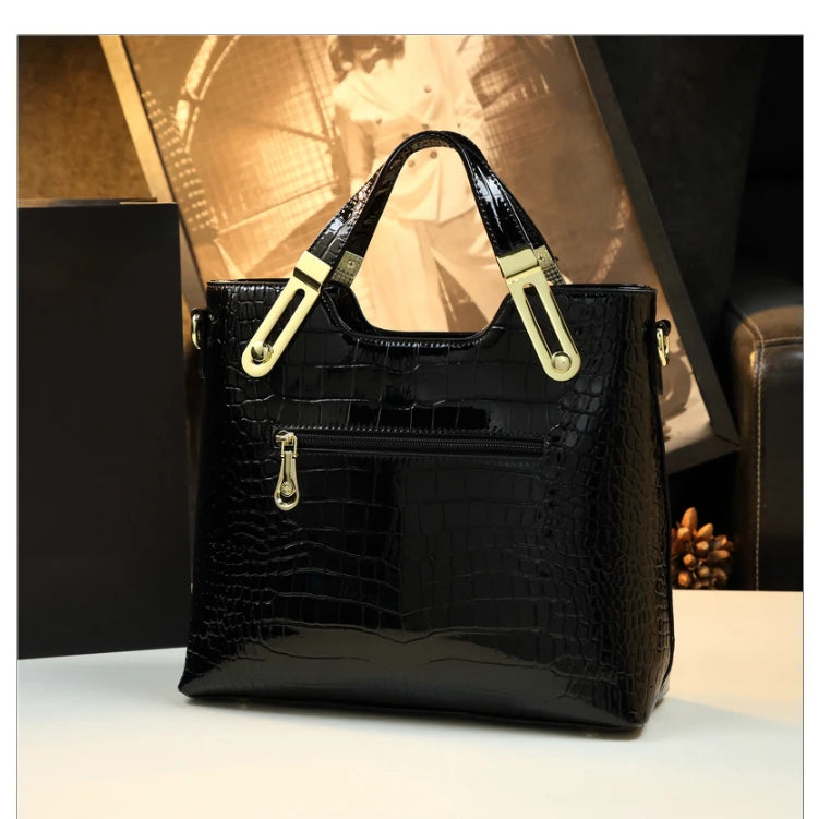 Lamp Post women's crocodile pattern tote bag with large capacity, microfiber gradient color, and shoulder carry option.