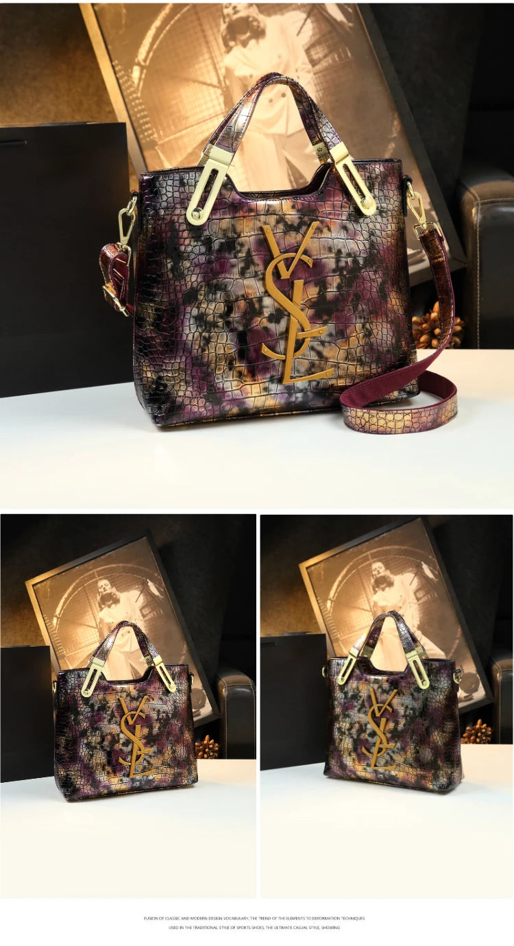 Lamp Post women's crocodile pattern tote bag with large capacity, microfiber gradient color, and shoulder carry style.