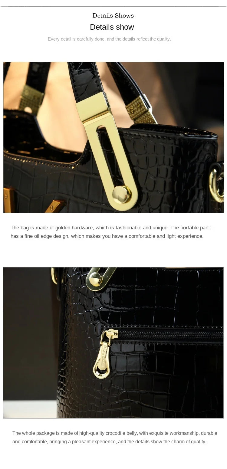 Women's crocodile pattern large capacity tote bag by Lamp Post, microfiber gradient color, shoulder-carry handbag, luxury style.