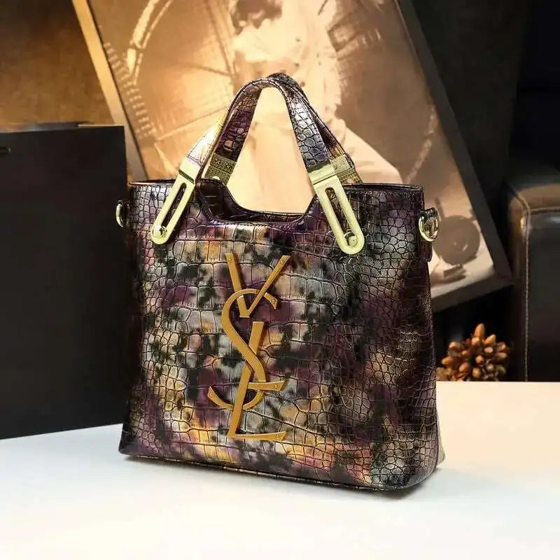 Women's crocodile pattern large capacity tote bag by Lamp Post, microfiber gradient color, stylish shoulder handbag for women.