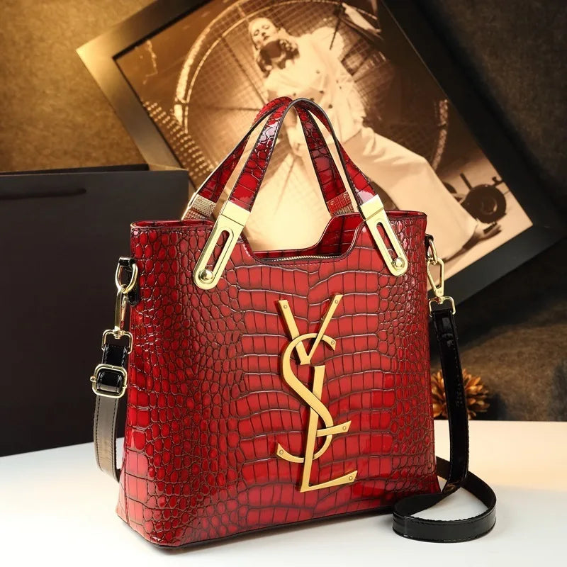 Lamp Post women's crocodile pattern tote bag with large capacity, gradient microfiber design, shoulder carry, luxury style.