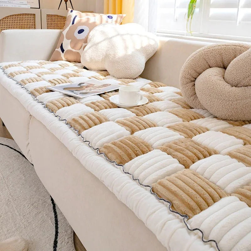 Lamp Post sofa cover in coffee color, designed to protect and enhance the look of M-shaped sofas.