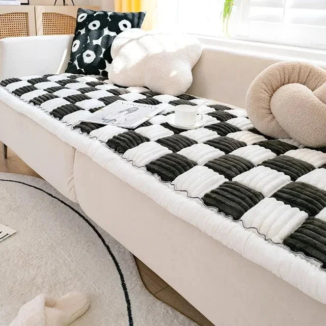 Lamp Post sofa cover in coffee color, designed to protect and decorate a standard M-sized sofa with durable fabric.