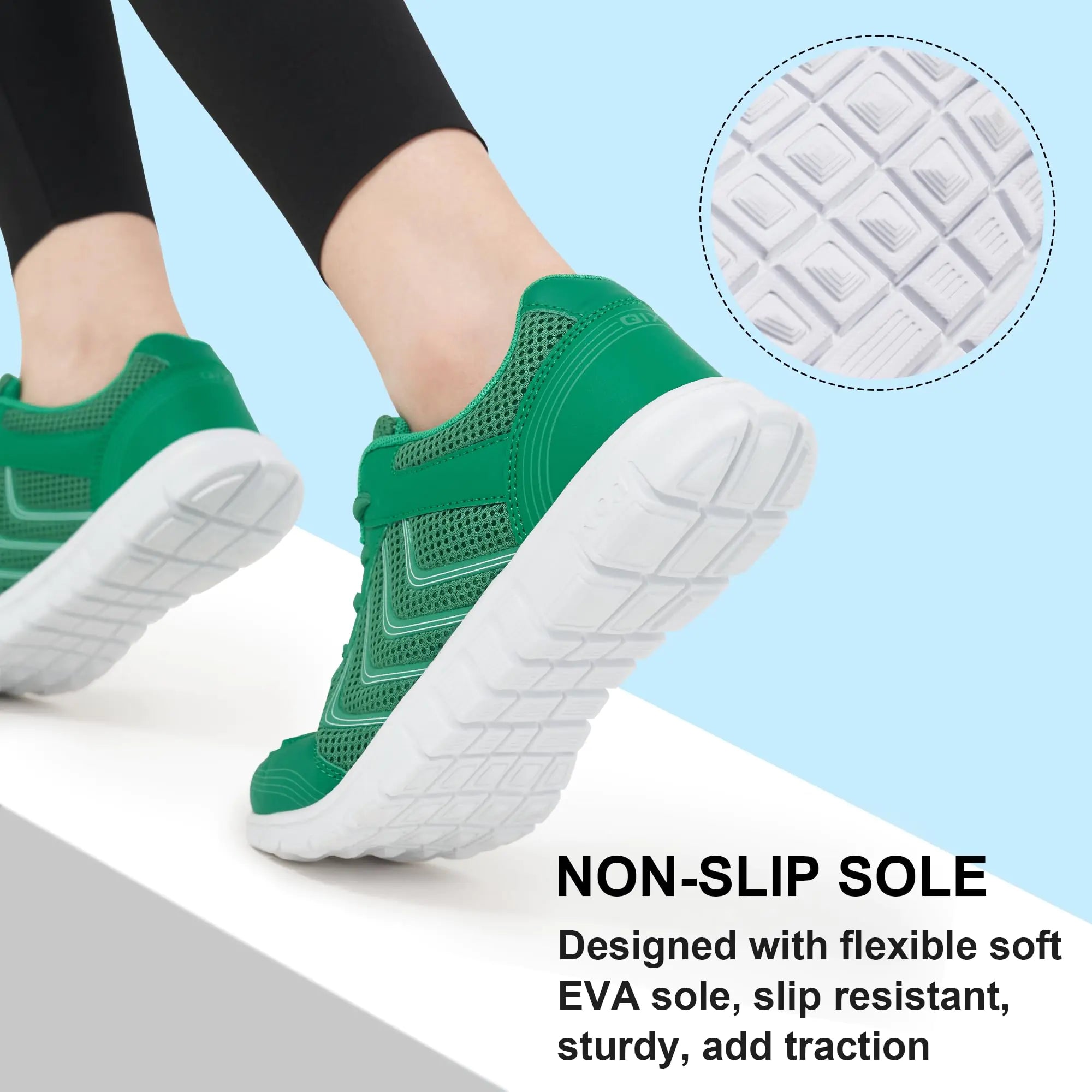 Light green Lamp Post women's running sneakers with breathable mesh and cushioned soles, designed for comfort and performance.