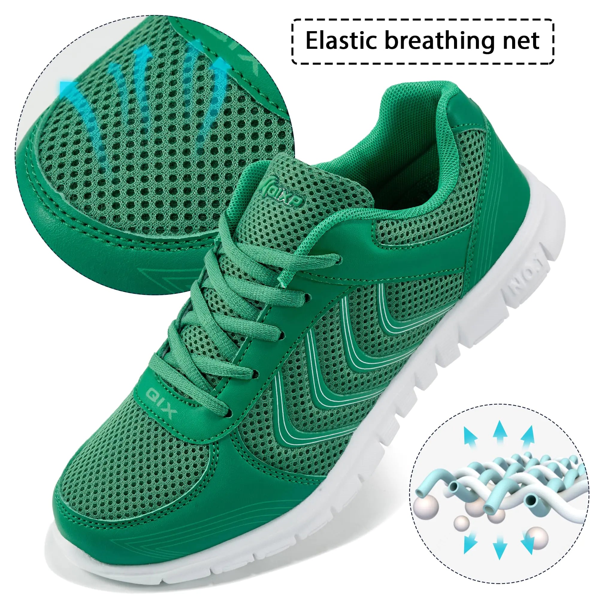 Light green women's running sneakers by Lamp Post featuring breathable mesh and cushioned soles for comfortable athletic wear.