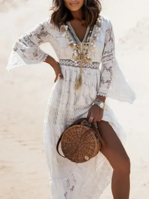 Beige women’s summer maxi dress by Lamp Post, flowing fabric, sleeveless design, perfect for warm-weather wear.