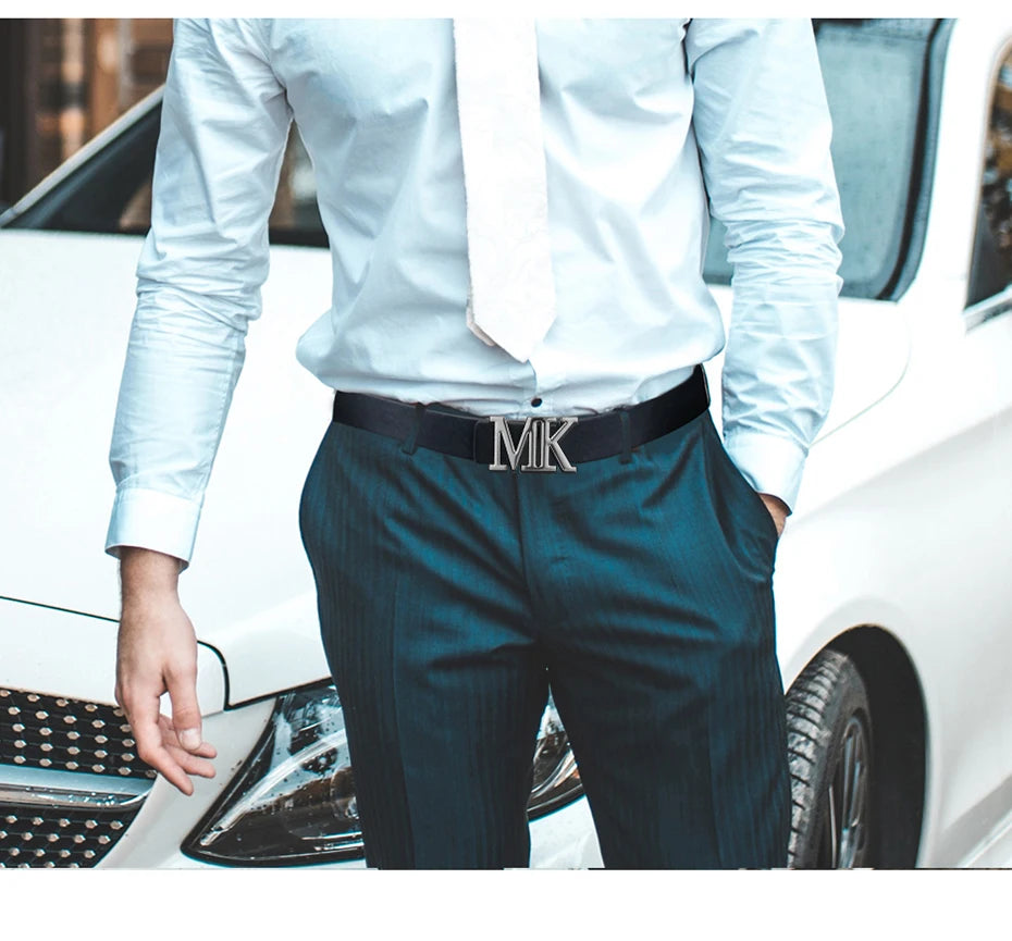 Men's reversible PU leather dress belt by Lamp Post with black buckle, 120cm, versatile style for Valentine's Day.