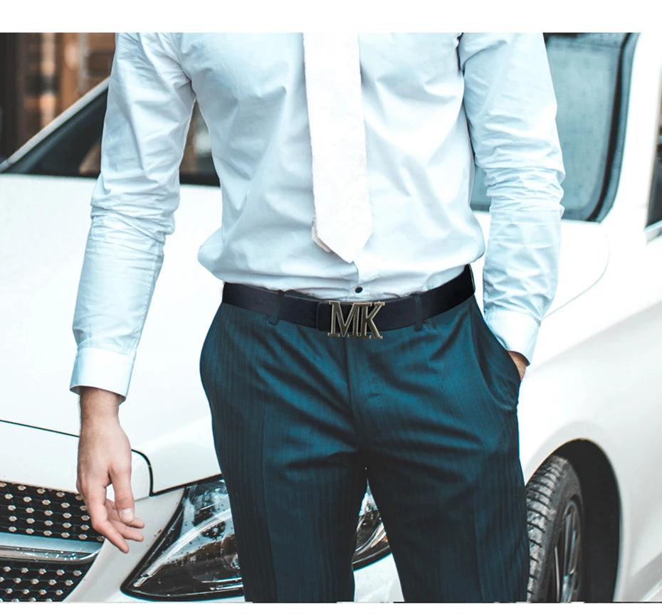 Men's reversible PU leather dress belt by Lamp Post with a rotated black buckle, 120cm, suitable for Valentine's Day.