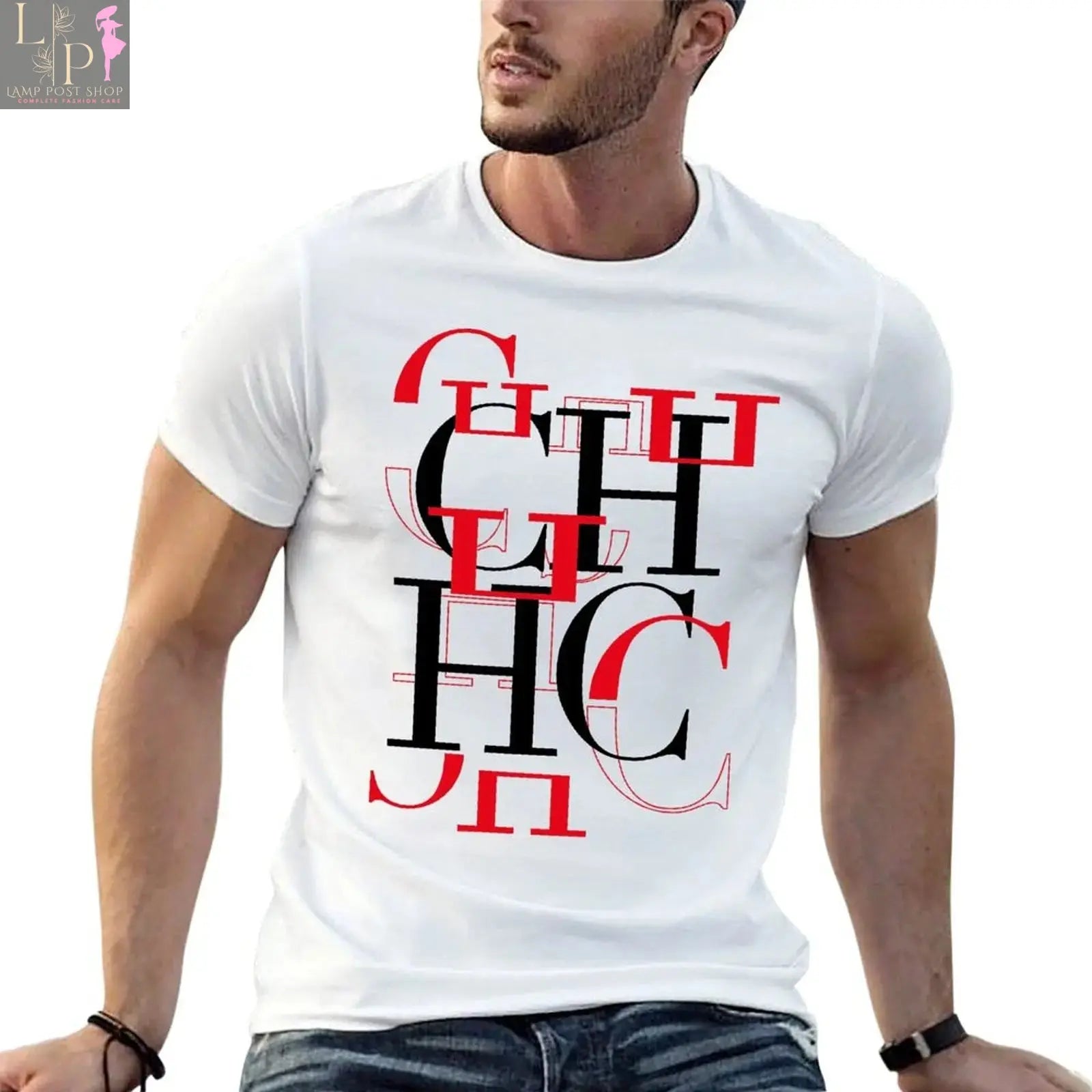 Beige men's T-shirt by Lamp Post, ideal for casual wear, sports, or gym activities, shown laid flat for display.