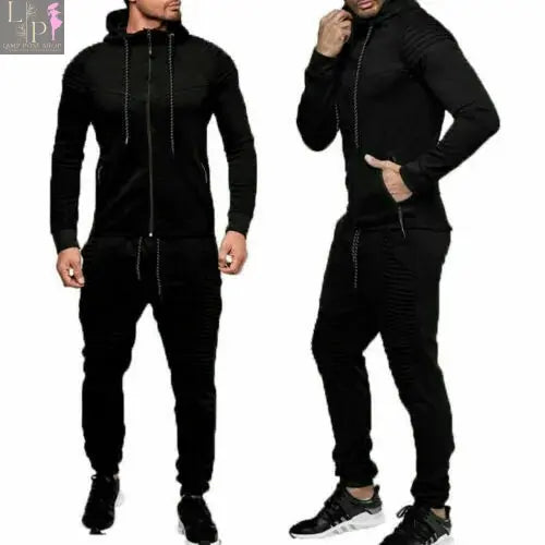 Black men's dress track suit by Lamp Post, featuring a comfortable fit and stylish design for casual or athletic wear.
