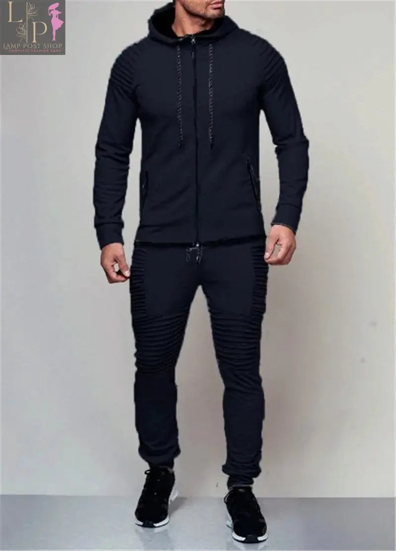 Black men's track suit by Lamp Post, featuring a comfortable fit and athletic design for men's casual or athletic wear.