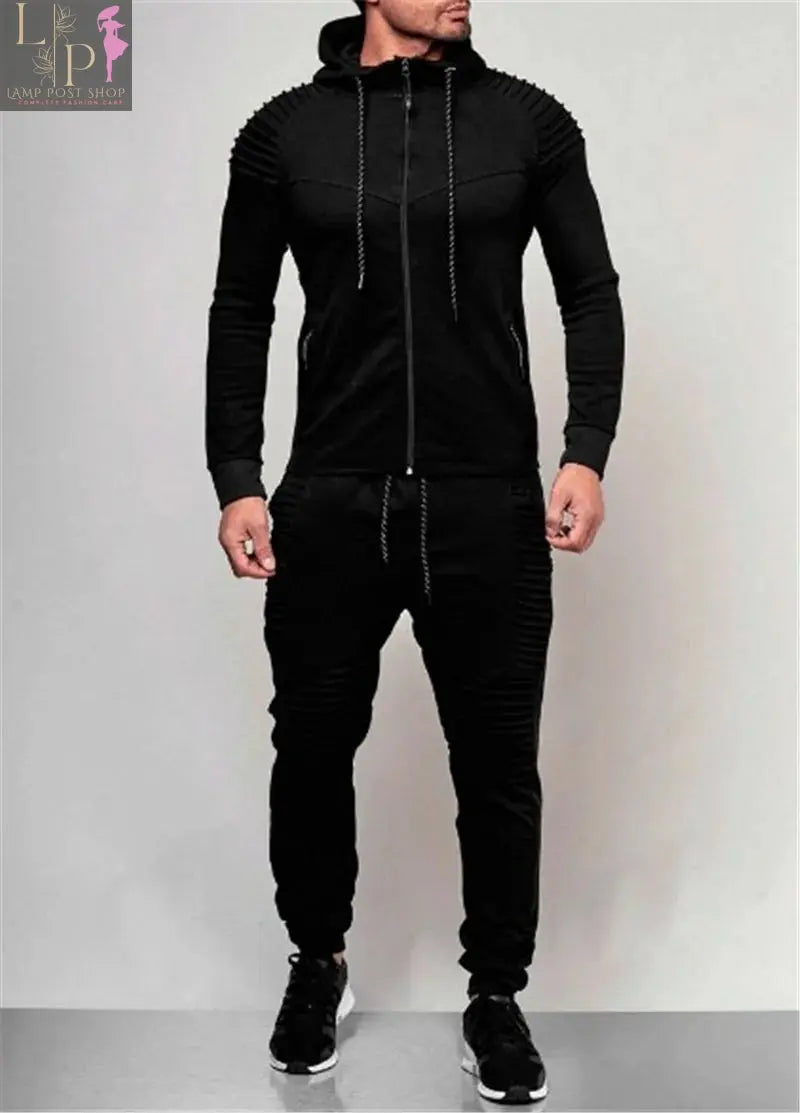 Black men's dress track suit by Lamp Post, featuring a comfortable fit and stylish design for athletic or casual wear.