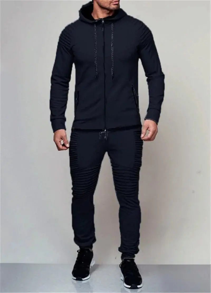 Black men's track suit by Lamp Post, designed for comfort and style, featuring a full zip jacket and matching pants.