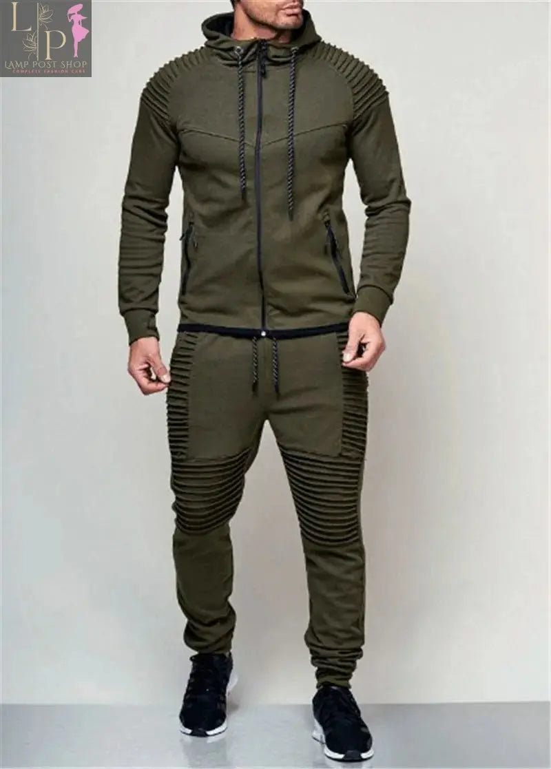 Black men's dress track suit by Lamp Post, featuring a comfortable fit and athletic design for casual wear.