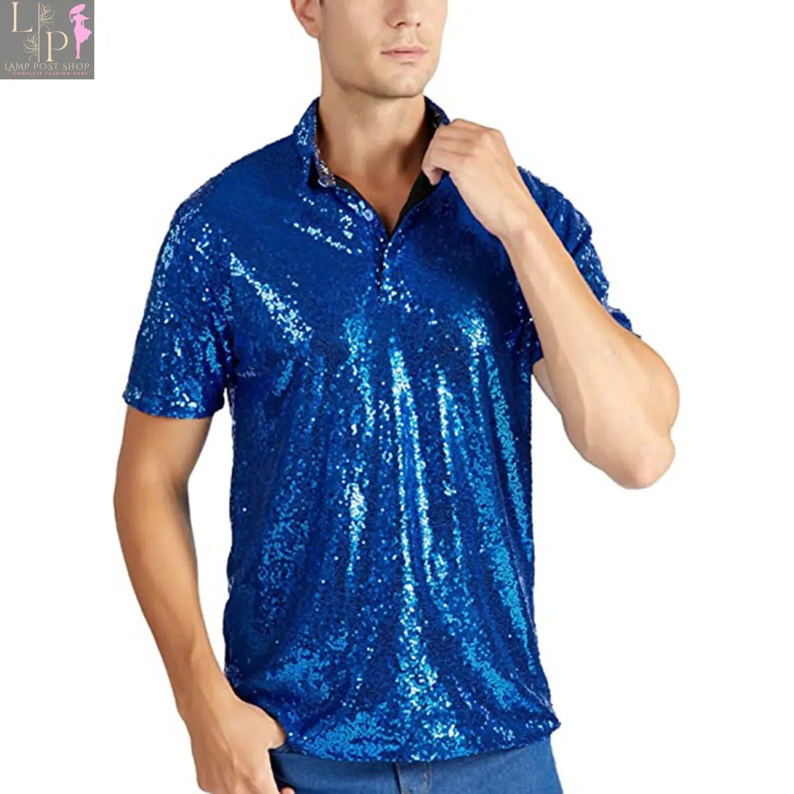 Men's relaxed short sleeve polo shirt by Lamp Post, gold color, casual dress style, suitable for disco parties and business casual wear.