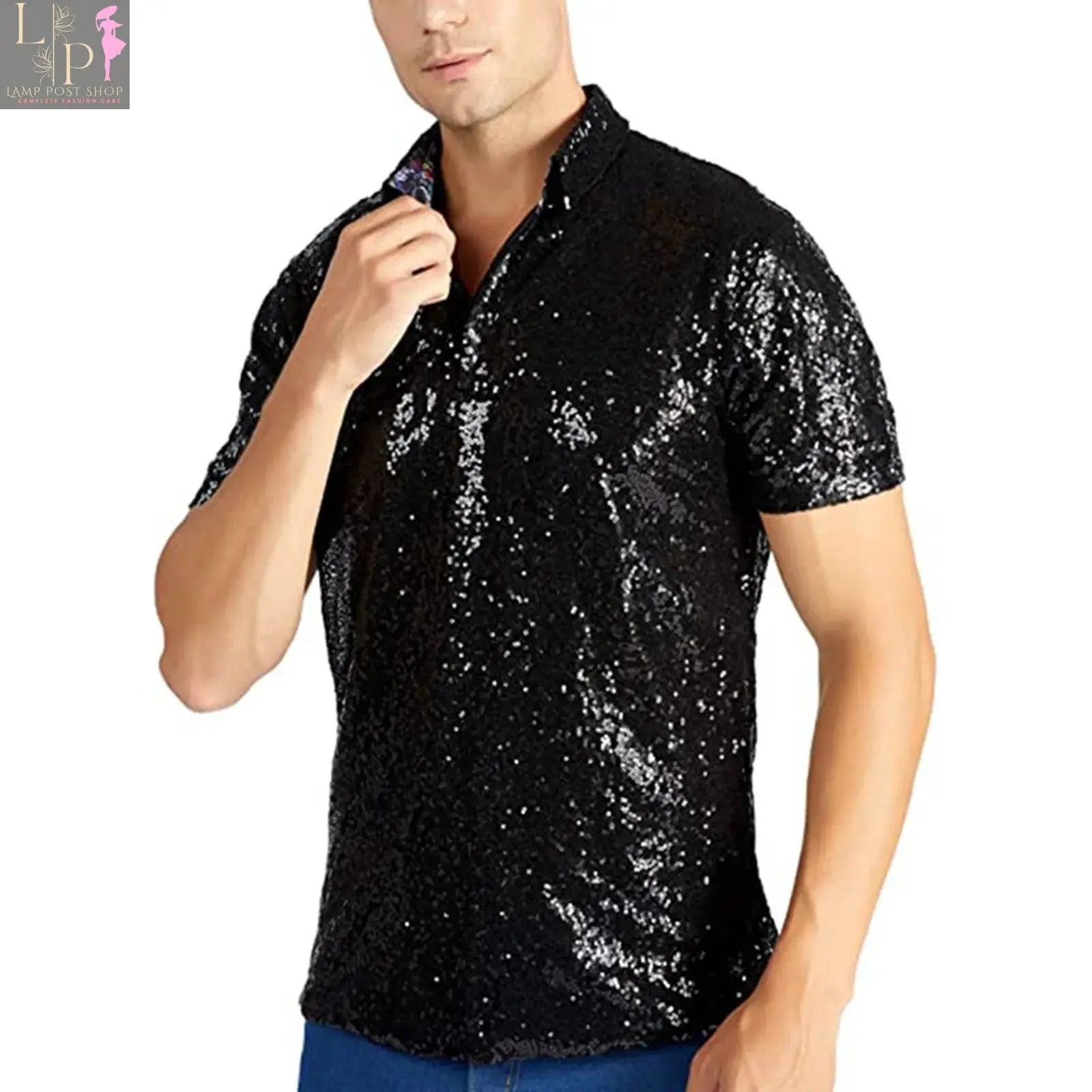 Men's relaxed short sleeve polo shirt by Lamp Post, gold color, suitable for casual, disco, nightclub, or business casual wear.
