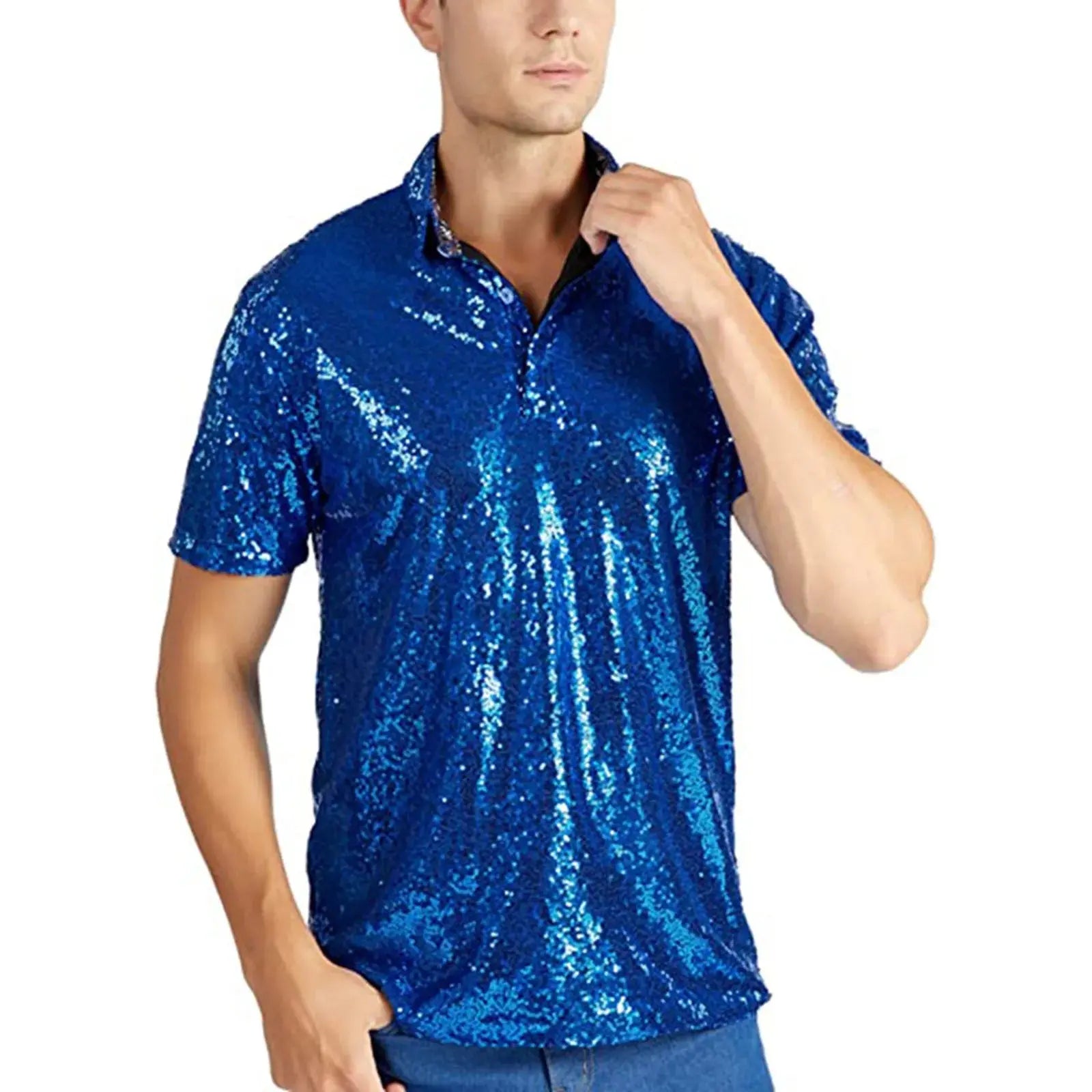 Men's relaxed gold short sleeve polo shirt by Lamp Post, perfect for 70s disco parties or business casual wear.