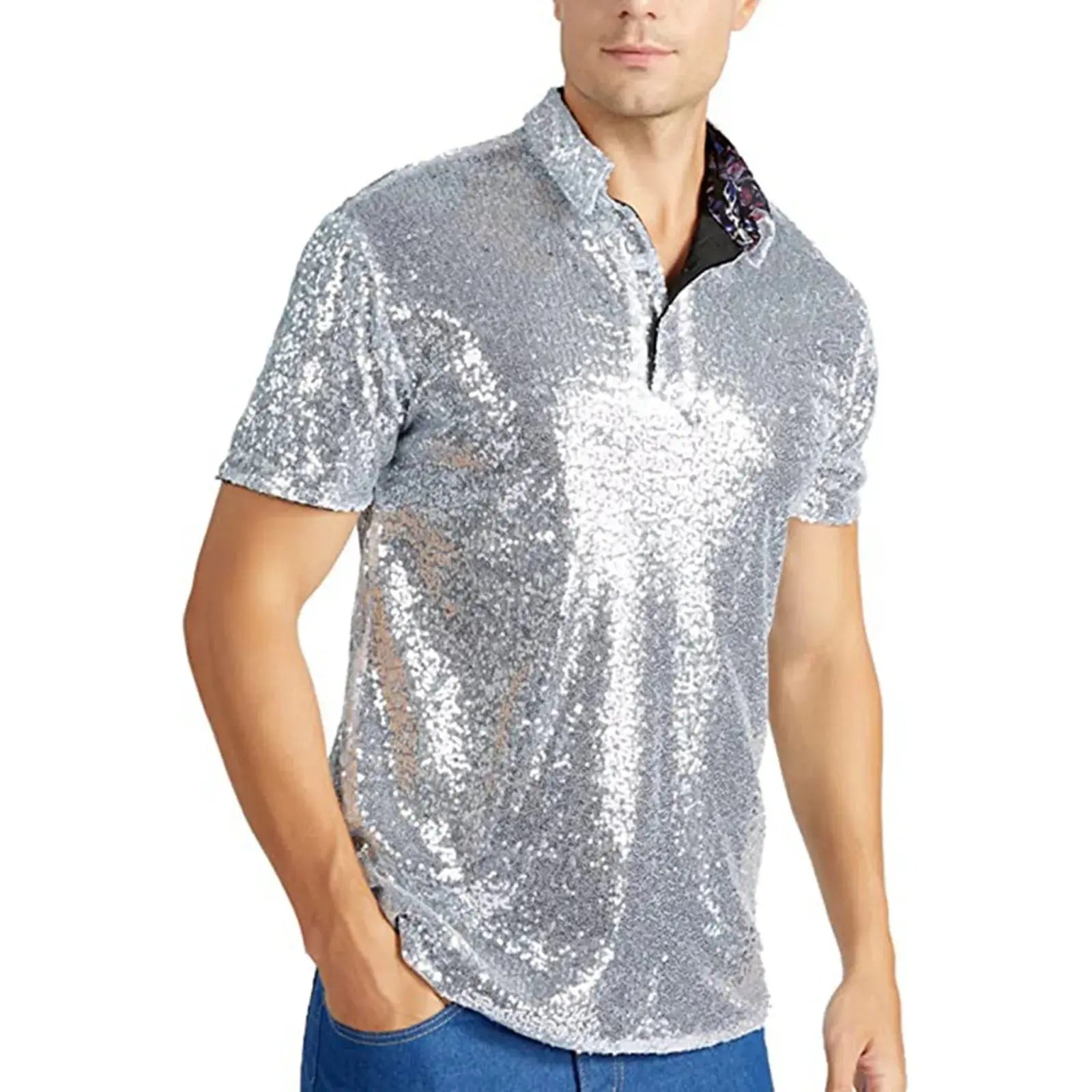 Men's relaxed gold short sleeve polo shirt by Lamp Post, ideal for 70s disco, nightclub, or business casual wear.