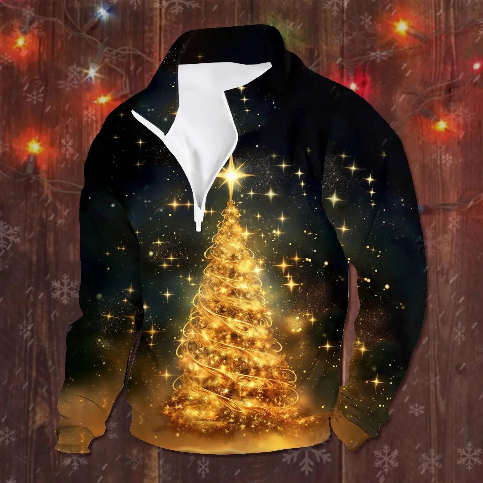 Green 3D-printed Christmas Tree hoodie for men, oversized Y2K fashion long-sleeve pullover, Lamp Post brand, casual style.