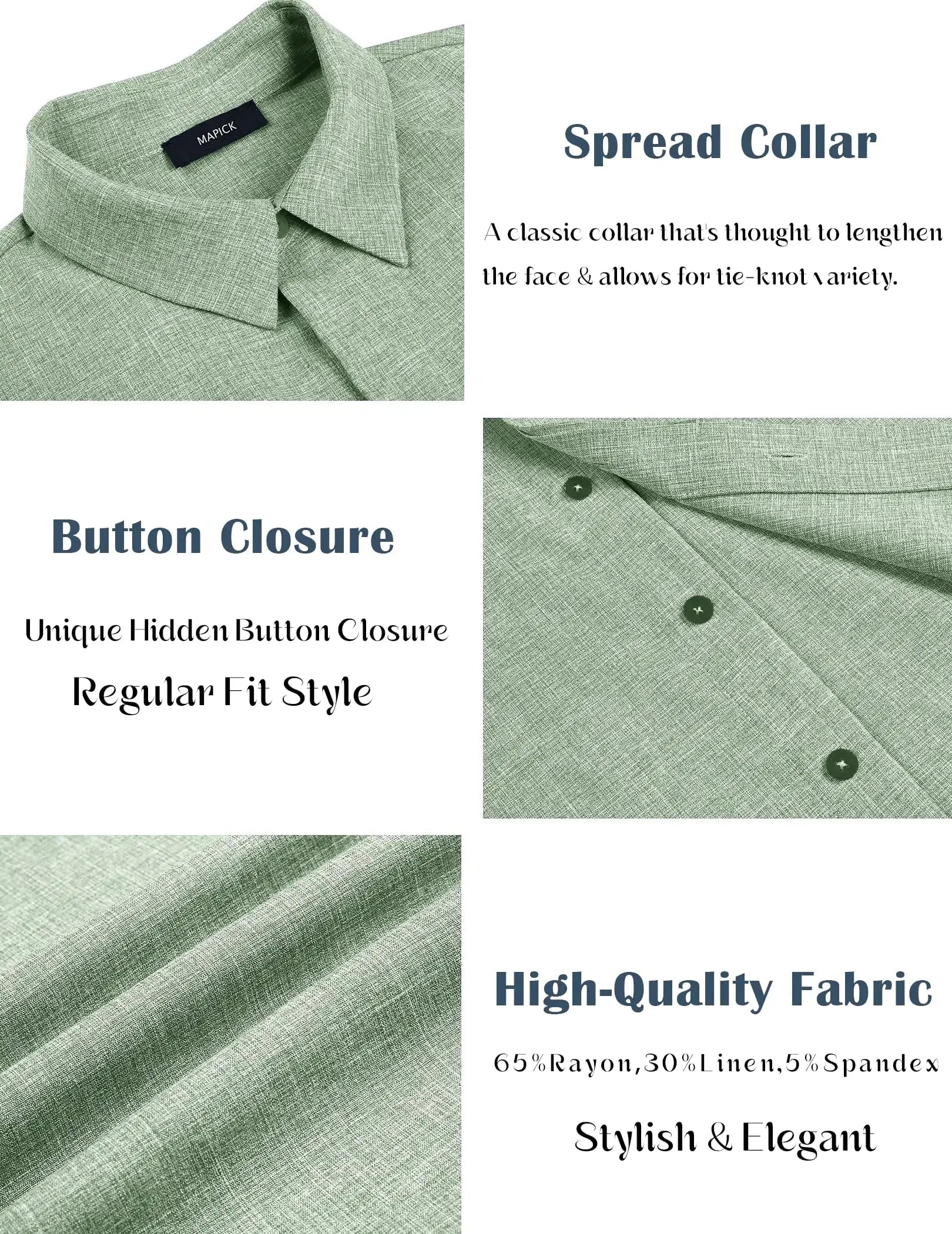Men's short sleeve linen dress shirt by Lamp Post, 3X-Large green casual and beach summer top for men.