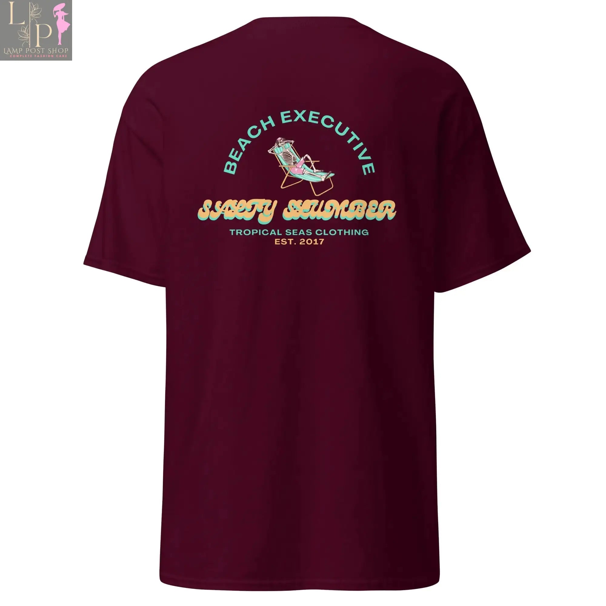 Maroon men's dress beach executive classic tee by Lamp Post, featuring a relaxed fit and casual style perfect for summer wear.
