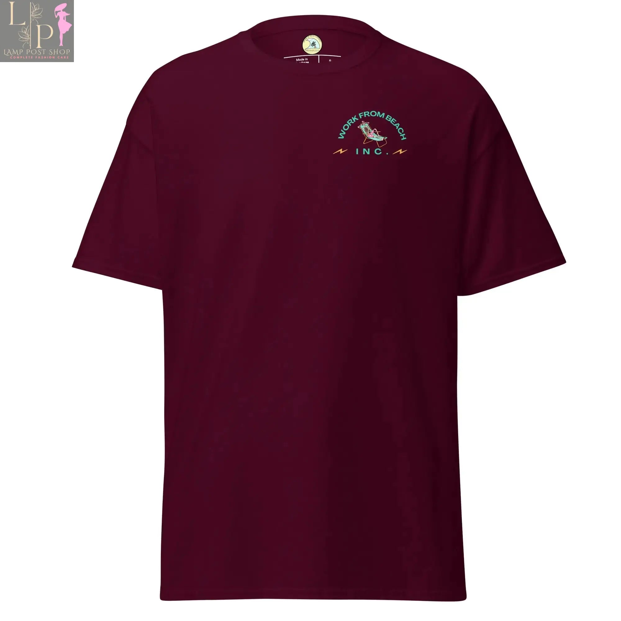 Maroon men's dress tee from Lamp Post, the Men’s Beach Executive Classic Tee, featuring a relaxed fit and comfortable fabric.