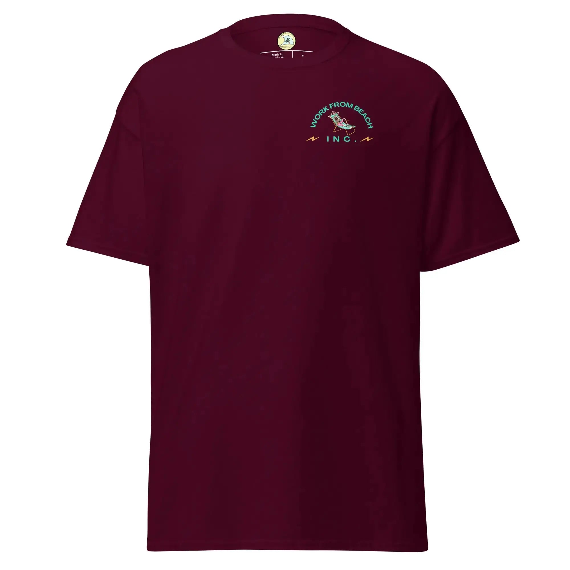 Maroon men's Beach Executive classic dress tee by Lamp Post, casual short-sleeve shirt for men, laid flat.