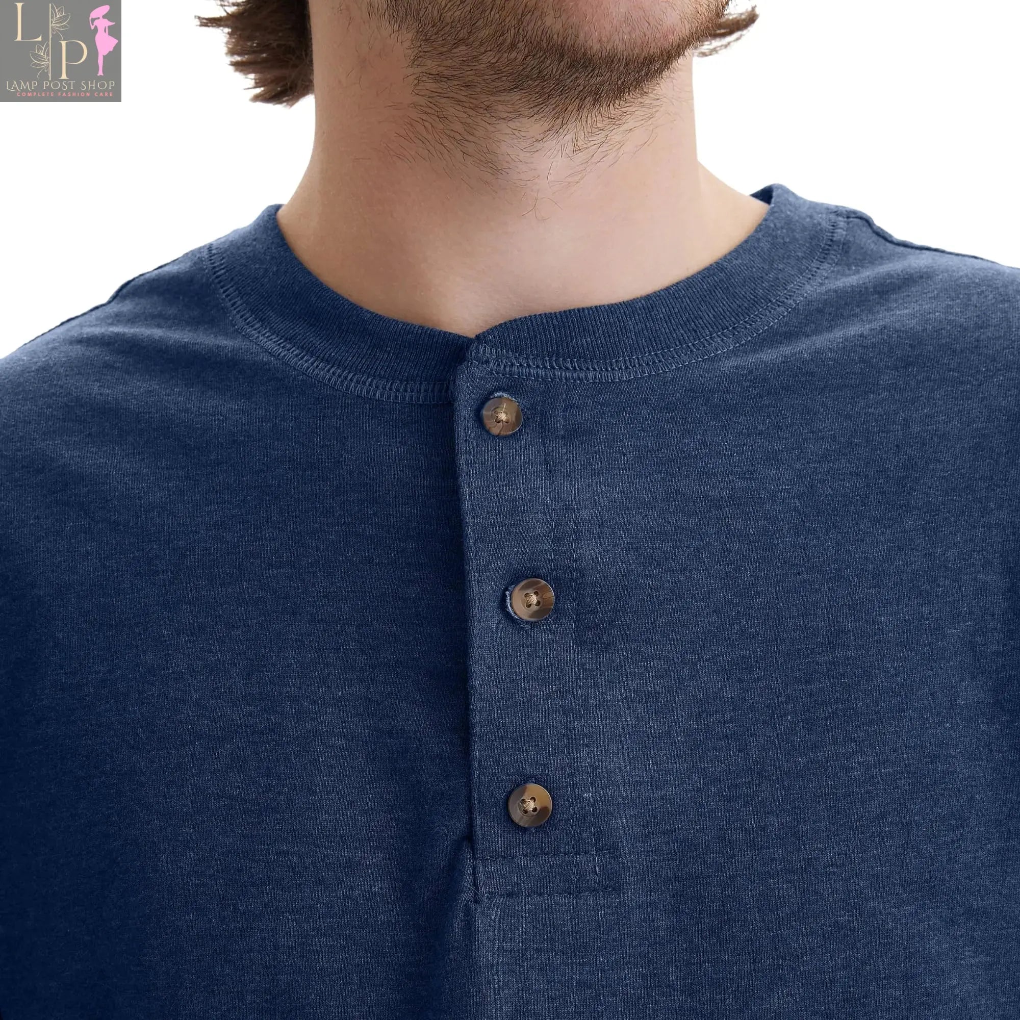Men's navy heather long sleeve cotton shirt by Lamp Post, X-Large men's dress T-shirt with a casual fit and soft fabric.