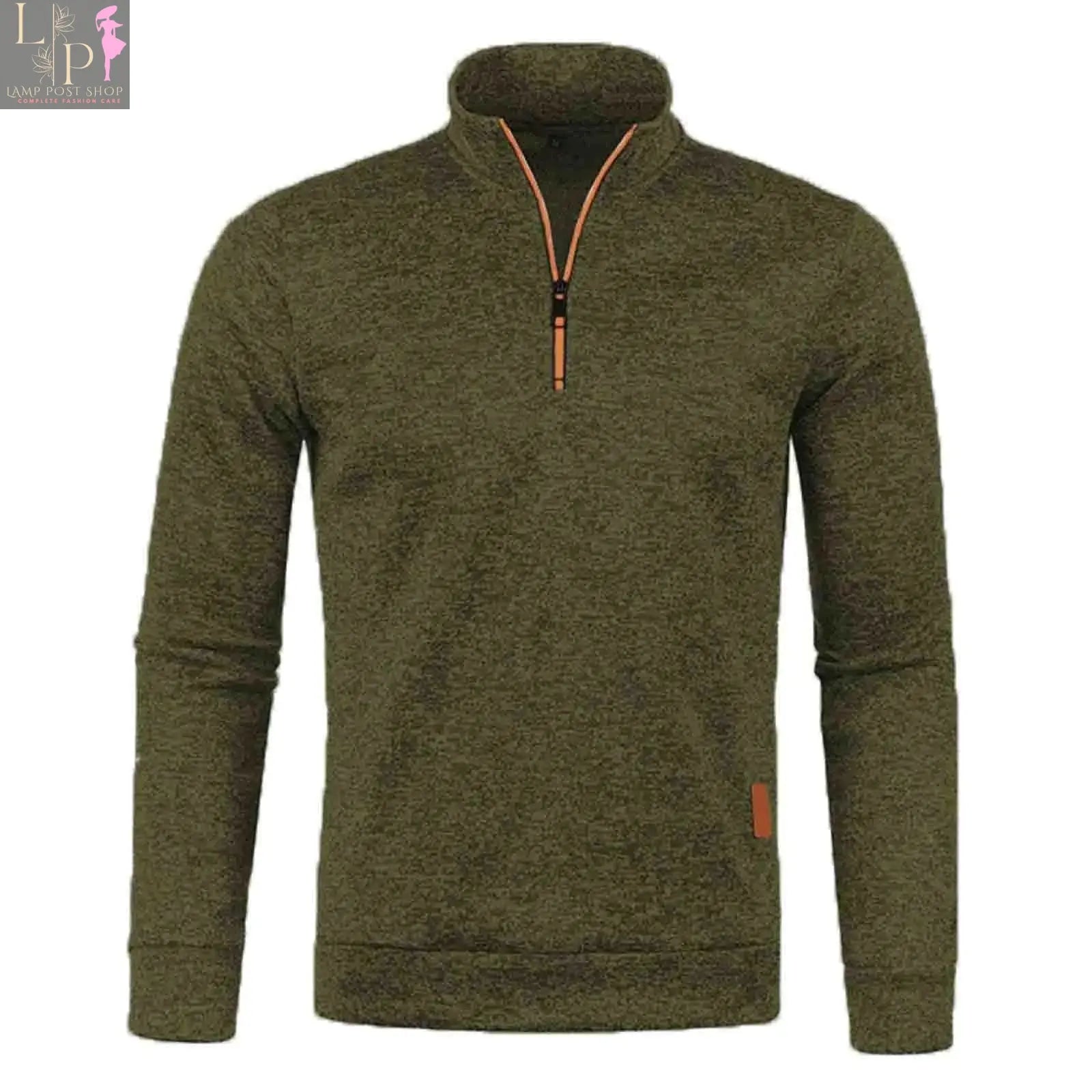 Men's Lamp Post sky-blue knitted pullover top with long sleeves, half zipper, stand collar, casual style, available in plus sizes.