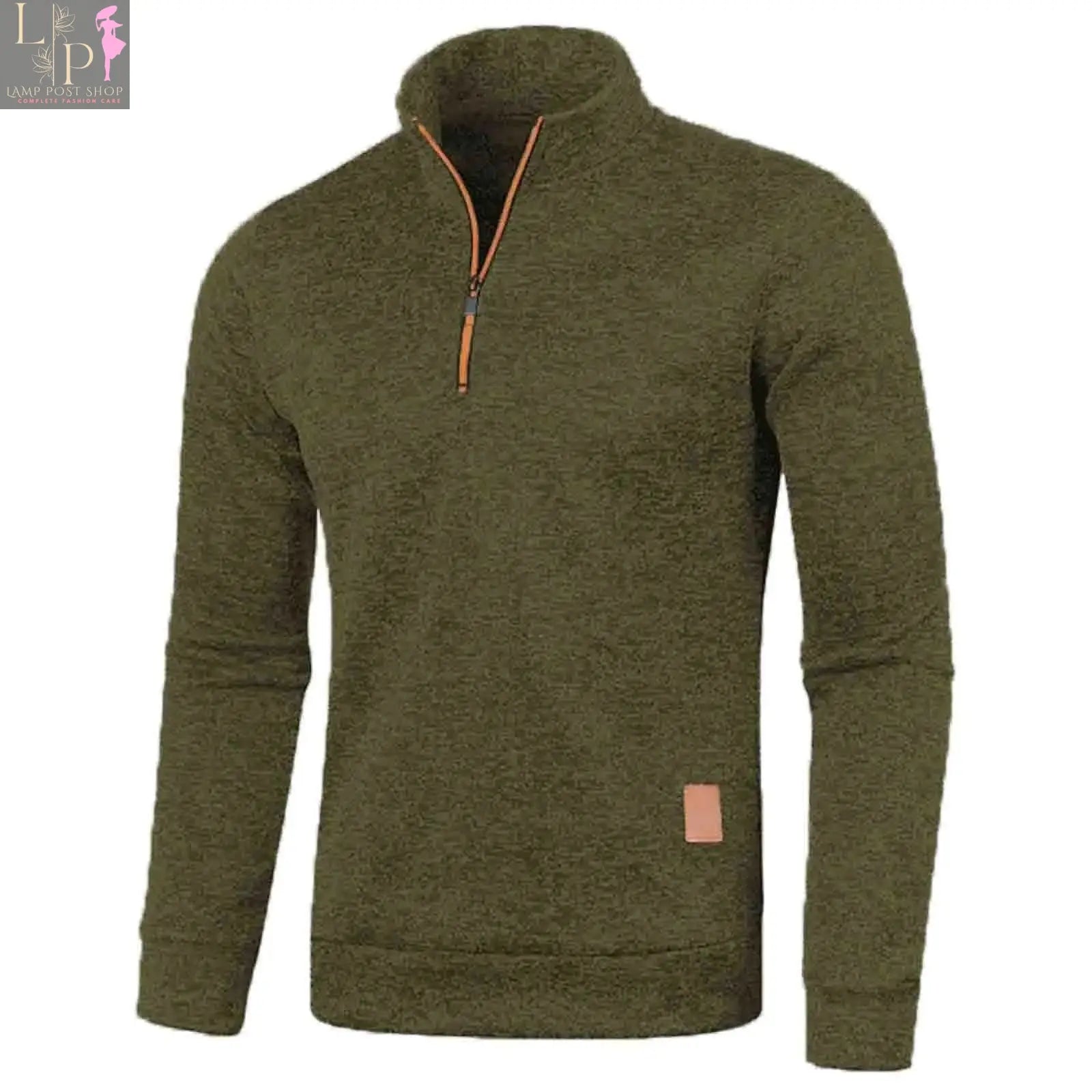 Men's sky blue knitted pullover top by Lamp Post, long sleeve, half zipper, stand collar, casual winter sweater in plus sizes.