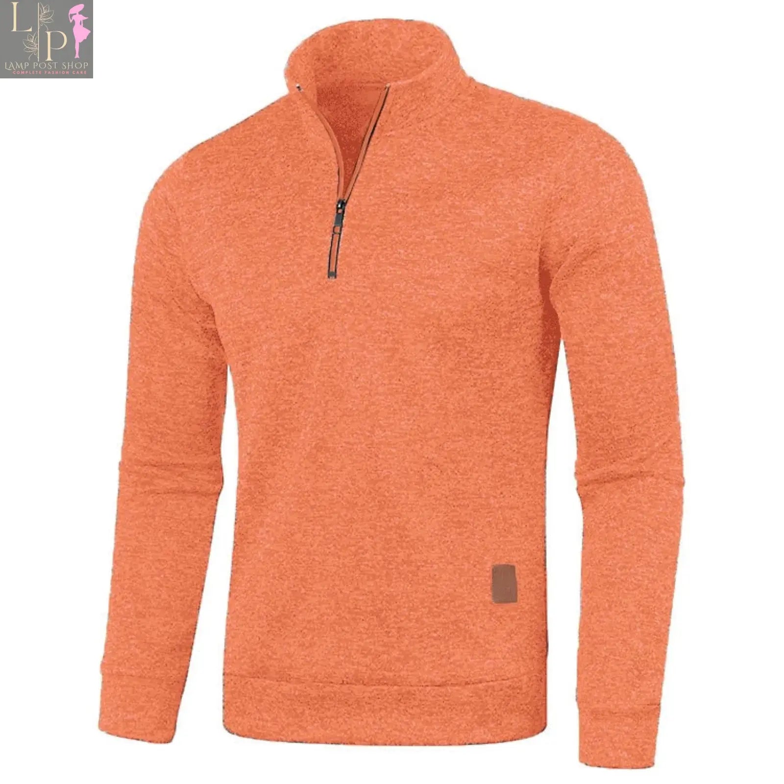 Men's Sky Blue Knitted Pullover Top by Lamp Post, long sleeve casual sweater with half zipper and stand collar in plus sizes.