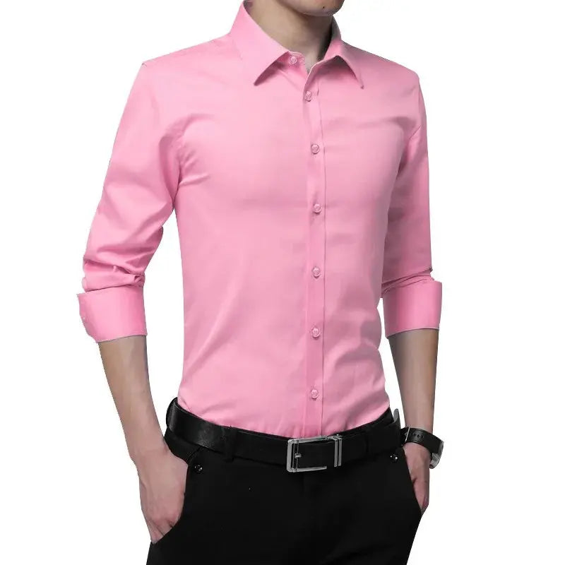 Men's white casual dress shirt by Lamp Post, shown in medium size, featuring a classic collar and button-down front.