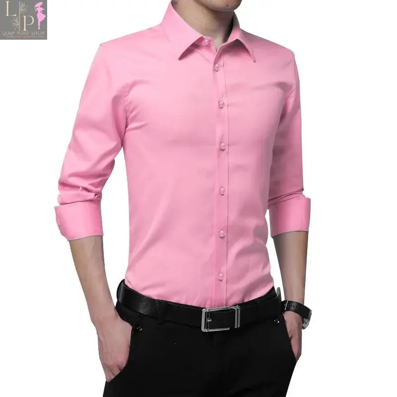 Men's white casual dress shirt by Lamp Post, featuring a classic collar and button-down front, styled for everyday wear.