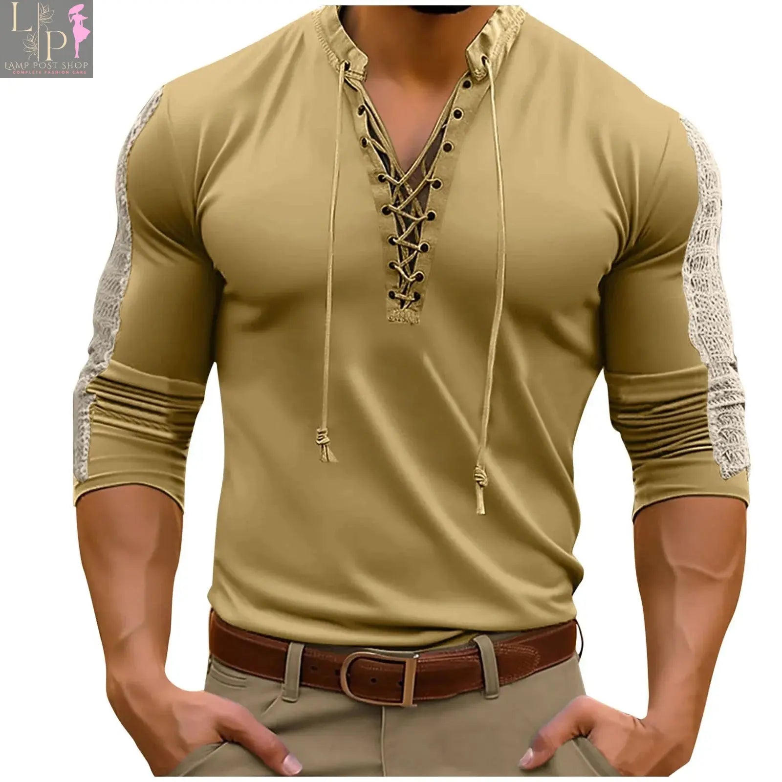 White men's casual button-up pullover with long sleeves, from Lamp Post, featuring a classic dress style for men's fashion.
