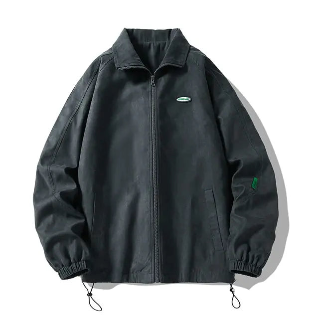 Vintage oversized men's bomber jacket by Lamp Post, in auburn with Asian-inspired design details.