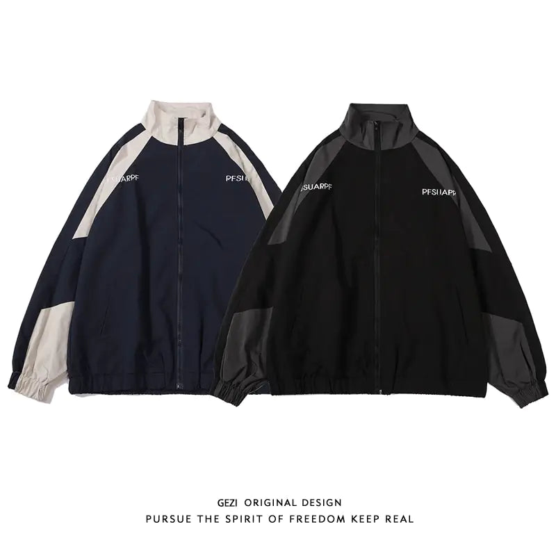 Black Lamp Post men's winter jacket with hood and zip closure, designed for cold weather and outdoor wear.