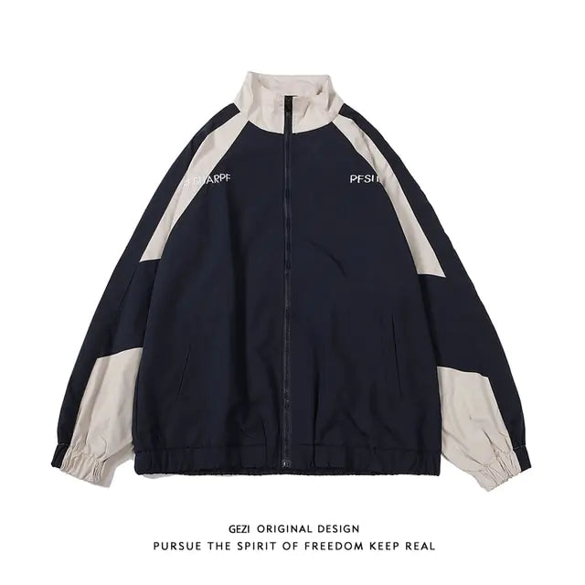 Black men's winter jacket by Lamp Post, featuring a warm, insulated design with a hood and front zipper.