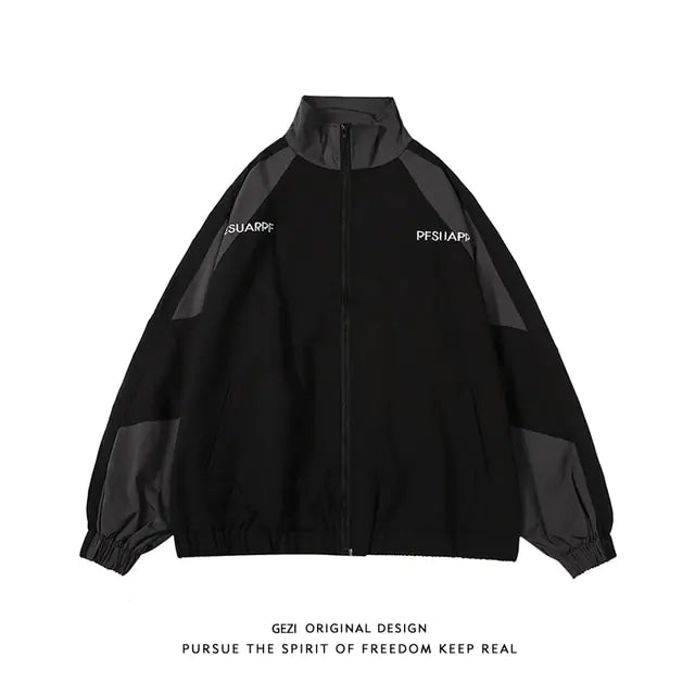 Black men's winter jacket by Lamp Post, featuring a warm, insulated design with a hood and zipper closure.