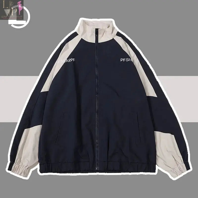 Black men's jacket by Lamp Post, medium size, stylish and warm outerwear for men weighing 48-55kg, shown on a model.