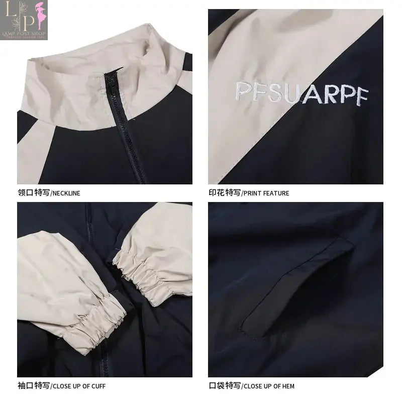 Black men's jacket by Lamp Post, medium size suitable for 48-55kg, showing front view with zipper and collar.