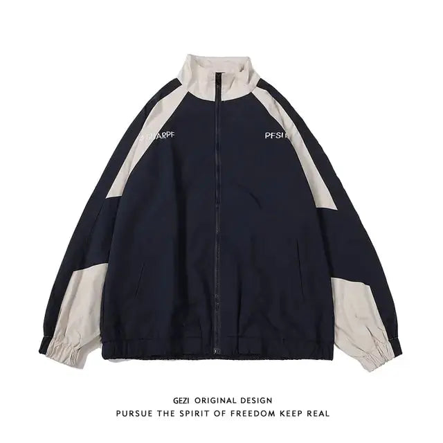 Black men's jacket by Lamp Post, medium size for 48-55kg, shown with front view and zipper closure.