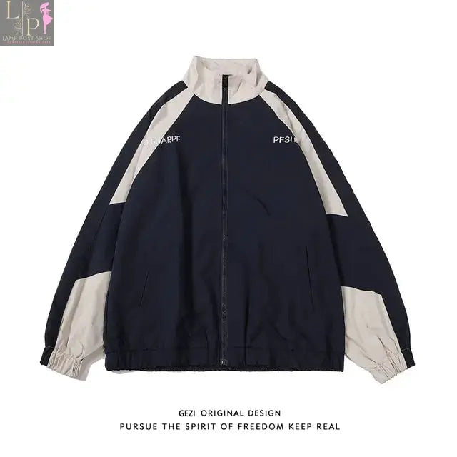 Black men's jacket by Lamp Post, medium size, suitable for 48-55kg, displayed on a hanger with a sleek design.