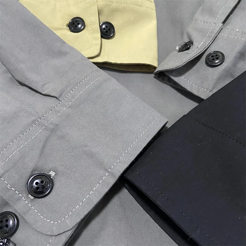 Black monochrome cotton men's jacket by Lamp Post, featuring a classic design and comfortable fit.